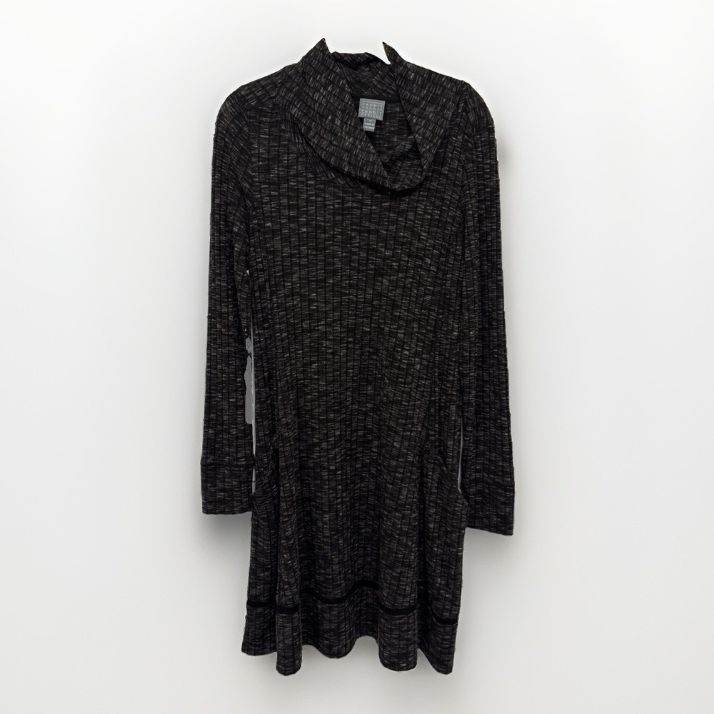 Rabbit Rabbit Rabbit Knit Sweater Dress LS Ribbed Sz 14 Heathered Black Pockets